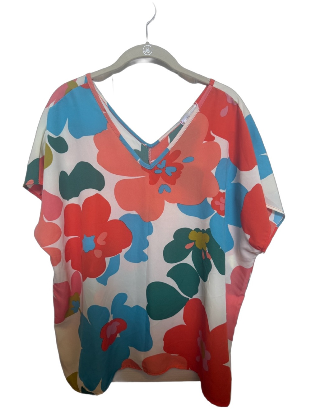 First Love Floral V-Neck Top in Coral, Teal, Green, Cream